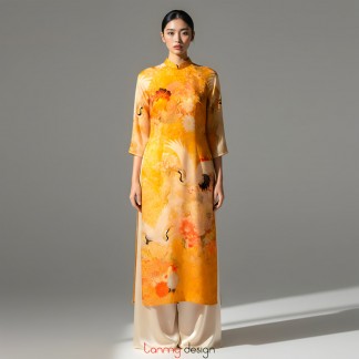 Áo dài nữ xuông, vải gấm in vàng L